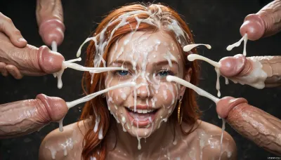 cute redhead girl, ginger, young face, petite, little, young, happy, open mouth, small, bukkake, hyper gigantic cock, excessive cum on face, excessive cum on hair, all face and hair covered on cum, cum, on, man’s ejaculation on her face, 5+ man’s, cum dripping from penises, huge cum flows, prominent cum, (bukkake:1.5), detailed cum, (a lot of cum:1.5), all face covered in cum, huge cum, (white cum:1.5), (cum on hair:1.5), massive facial, (ejaculation:1.5)