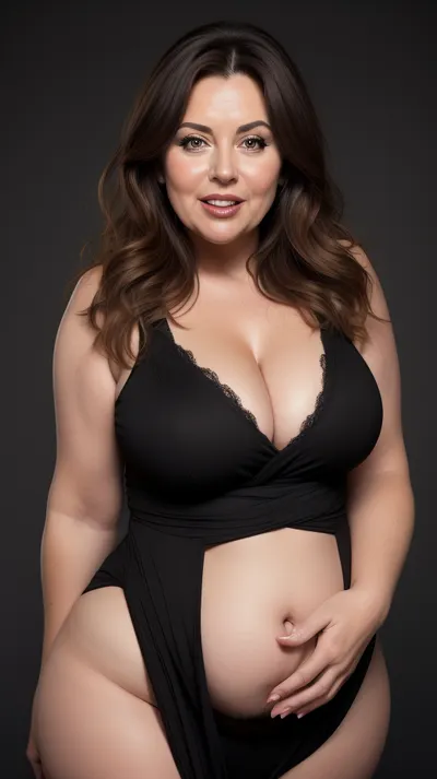 Lubica stepaunt, medium brown balayage hair with highlights, (Obese:1.3), pov, (gilf), tan skin, wrinkles, portrait photo a mature chubby gilf, fat round face, double chin, 50 years old Woman, big eyes, light eyes, long hair, layered haircut with side swept bangs, chubby jawline, pokies, seductive smile, lips parted, (mouth open:1.3), teeth showing, big lips, looking at viewer, (solid blank dark background:1.3), film grain, style by Flora Borsi, OverallDetail, sleeveless spaghetti strap black dress, hips, saggy, sagging, droopy, cleavage, eye contact, (cellulite), (hairy:1.6), stretch, marks, puffy, nipples, dark, ghost, wide, <lora:rknArouseXL:.5>, <lora:stretch_marks:.6>, <lora:Nipples XL:.5>