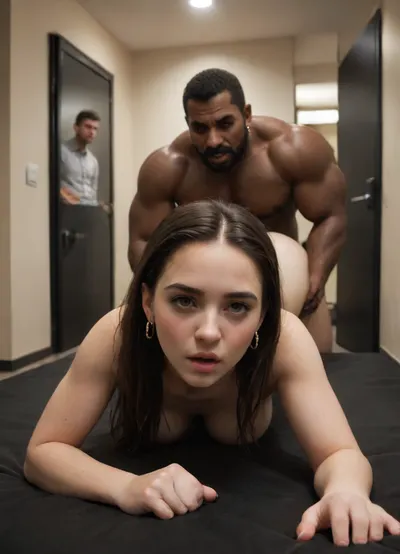 interracial, (very pale woman:1.7), (saving marriage:1.5), (caught cheating:1.8), (husband looking from distance:1.6), (moaning:1.4), (prone sex:1.2), dark gym, black walls, night, long hair, sweaty, tall, beautiful 4k white wife, short slim chubby woman, big lips, perfect face details, tall african man, ((very muscular african brute)), standing, black man fucking doggystyle, massive cock fucking, rough sex, (low light in dark room:1.3), brutal fucking, aidxlv05_neg, C4st1ng, c0uch, dark, chiaroscuro, low-key, <lora:sdxl_darkflash_v6-000060:.8>, <lora:real-humans-PublicPrompts:1.5>, <lora:C4st1ng_c0uch:.8>, <lora:zavy-cntrst-sdxl:.8>