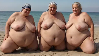 UHD. HD. Masterpiece. High quality. 8k. Three very fat, elderly Muslim women, overweight, having fun on the beach, megachubsdxl, morbidly, obese, sagging, breasts, stretch, marks, <lora:megachubsdxl_13:.8>, <lora:sagging-000015:.8>, <lora:stretch_marks:.8>