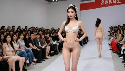 (fashion week, modern, white background, audience are taking pictures, runway fashion show:1.3), (1girl, asian, tall model, Chinese traditional white bra, slender body, naked long legs:1.3), (no clothes:1.3), (camera is shooting bottom up:1.4), (CHINESE opera actress, nude, without makeup, chinese face:1.2), black hair, Chinese traditional hair style, horsetail hair style, (white sexy underpanties:1.2), long legs, (white high heels shoes:1.2), h41ry, chinese, peking, opera, fashion, show, podium, walks, posing, from, below, shoes, delicate, detailed, eyes, <lora:h41ry:.9>, <lora:MaybeBetterFaceInFullBodyLora_XL_rev3:1.2>, <lora:504406_training_data:1.9>, <lora:chinese_peking_opera:.8>, <lora:underanglexl16:1.2>