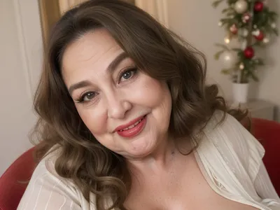 High angle shot, 65yo mature woman, beautiful obese milf, (obese:1.5), long hair, light brunette hair with highlights, tight hairstyle, sitting across you in a chair in a cozy bedroom, spaghetti strap black dress, humorous surprised expression, her eyes are wide, ((with a raised eyebrow)), smirking with a charming laugh, ((her lower lip is curled up)), giving a playful ‘uh-oh’ look, The face shows a mix of amusement and joyfulness, caught in a funny mistake, wrinkles around eyes, bow shaped lips with delicate lipstick, wide mouth, wide smile, long characteristic nose, laugh lines, blurry background, dimmed lights, sidenips, nipple slip, milf, <lora:sidenips_v24a:.8>, <lora:Milf:.6>