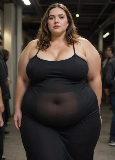 Raw pictures, shy modest tired curvy mature woman 68yo 70kg, walking, (thick body:1.4), (completely transparent black bodycon dress:1.4), narrow waist, hands behind the back, saggy boobs, dark light, disheveled hair, straight light brown hair, long hair, natural skin, visible pores, freckles, slight acne scars, redness around the nose, and uneven skin texture, high quality, Best quality, realistic, (person in the frame but poorly centered, partially cropped out:1.1), off-frame composition, head cut off, awkward camera angle, unbalanced shot, (Very curvy BBW mature womans), sBbw+PAWG, (obese:1.3), <lora:add-detail-xl:.8>, <lora:gyakutaiojisan_bed_AB_XL:.8>