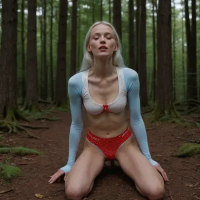 A 6ft tall very skinny 30s woman with long straight white hair, She has long thin legs, She has small breasts cup A, she has a flat belly and thigh gap, She is is lying flat on the forest floor with her legs wide apart, her knees pulled up and her hands holding her thighs, She is wearing a skintight white running shirt with red polkadots, (She is wearing lightblue cycling bibs), She is half irish half lithuanian with a pretty freckled face, Her eyes are closed, her mouth is wide open, cum flowing from her mouth and lips and pussy and belly and thighs.
Natural light, POV from someone standing 6 feet away looking down, woman, cum, on, face, <lora:JustCum:.8>