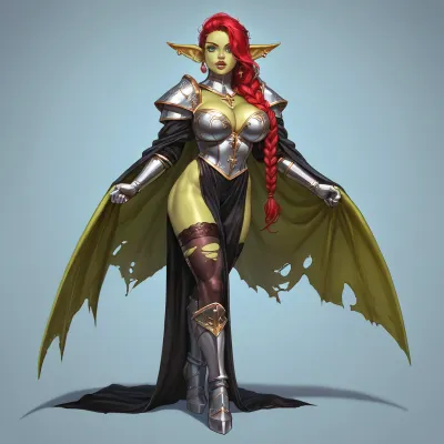 (female darkgreen goblin slim small body), solo, a very very very long thick braid, red hair, full lips, thick lips, huge chest circumference, muscular, wearing cleric robes and cleric armor and and cleric cloak cleric stockings, gigantic_Torn_wings, masterpiece, best quality high resolution realistic photograph, full body (female darkgreen goblin slim small body), solo, a very very very long thick braid, red hair, full lips, thick lips, huge chest circumference, muscular, wearing cleric robes and cleric armor and and cleric cloak cleric stockings, gigantic_Torn_wings, masterpiece, best quality high resolution realistic photograph, full body