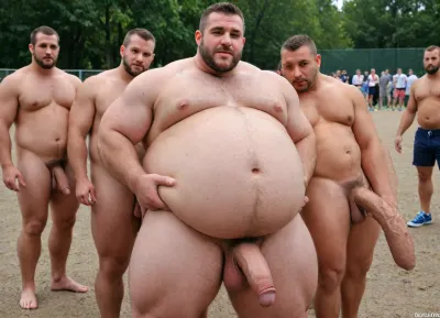fat guy, huge cock, large cock, large balls, muscular, musclegut, round belly, obese, buzzcut, big hands, big feet, hairy, hairy chest, thick, large belly, pecs, beard, in park, public park, people around, wet, sweaty, oily, extremely hairy, tired face, very long cock, standing, manly, handsome, manly face, gigantic belly, hyper fat, hands on belly, pretty eyes, pregnant belly, hyper belly, erect cock, hyper cock, heavy cock, girthy cock, jerk off, orgasm, many people around