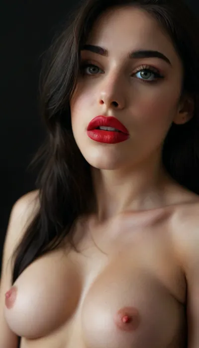 ziprealism, (30yo, intimate sensual esthetic, artistic study of feminine allure, offset composition), (seductive sensual expression, sensual eye contact, soft shy smirk, bashful pose, chin down:1.2), (f/2.8, shallow depth of field), (loose full shot, low angle shot, view from side, ass focus:1.6), (long glossy black hair, straightened hair, hair obscuring face, dark full eyebrows:1.4), (full lips, soft pillowed lips, moist lips, vibrant red lipstick, natural skin texture, flawless skin:1.4), (cozy bedroom), (large teardrop breasts, soft breasts, pale nipples:1.2), (athletic body, slender, slim waist, wide hips:1.4), igbaddie, <lora:style_lora_realis:.4>, <lora:igbaddie-XL:.4>, (dark, black background, rim lighting:1.8), <lora:zavy-cntrst-sdxl:1.2>