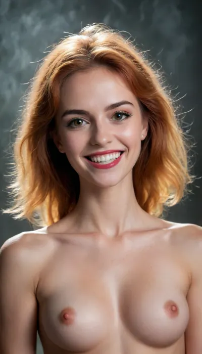 64k, HDR, UHD, dark, ginger, demon, solo, Close up, nude, wide smile, ((big smile:2)), moaning, (ideal symmetrical face), (((orgasm face:2))), fire, best quality, masterpiece, muscular body, 18yo, bald, red skin, (((wide eyed:2))), ((big eyes:1.5)), ((bright yellow eyes)), ((red eyewhite)), ((red eyeballs)), ((glossy eyes:1.5)), (((yellow horns))), fit, [abs], standing, looking at viewer, approaching perfection, dynamic pose, view 3/4, (highly detailed, artstation, concept art), sharp focus.

RAW photo, light rays, highly detailed, melting skin, sacred geometry, surreal futurism, mysticism, a lot of hair, a whirlpool of the finest transparent beautiful smoke, hyper-detailed face, professional photo, realistic, high resolution.

On black Background, (heavy mist:2), dark gritty aesthetics, futuristic elements, sense of oppressive atmosphere, rich, Deep shadows, somber, obscure, Wide angle, enhanced details, Cool bright fluoriscent light inside the shooting range, dim warm colorful light outside the shooting range. Strong side neon red and blue light. Ambient UV light.

Photo of the most beautiful artwork in the world, professional majestic photography, artstation, concept art, amazing quality, ultra detailed, Super realism, cinematic, clear image.

64K, film_grain, score_9, score_8_up, score_7_up, score_6_up, score_5_up, score_4_up, Ultra-high resolution, Super high resolution, Professional quality, Hyper-detailed, Photorealistic, Photography realistic, Hyperrealistic, Golden ratio.

Leica M10, dslr, Wide-Angle Lens 35mm, Portrait, ((close up)), ((zoom out:1)), ((sharp focus on face:1)), (interesting angle:1.2), (dutch angle:1.2), (forced perspective:1.5), (masterpiece:1.9), (hyperdetailed, highest detailed:1), high resolution textures