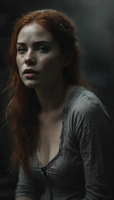 full body view with the face of a young woman in the focused foreground, 22 years old, kneeling in front of the viewer, full of anticipation and submissively waiting for their ejaculation. messy fiery red hair, Her face reflects passion, lust, and desire. action sex posing, arms up, Her tongue moistens her lips, green eyes, she moans softly, intoxicated by so much sexual stimulation. Photorealistic skin, freckles, beads of sweat on her forehead and upper lip, ecstasy, joy, and lust, (shallow depth of field:1.7), FRESHIDEAS, Real, Photography, 2#, Black, and, white, art, black, shading, charcoal, toned, brutal, dark, b/w, color, scheme, <lora:FRESHIDEAS Real Photography 2#:.8>, <lora:Black and white art.V1:.8>, <lora:MJ52:.4>