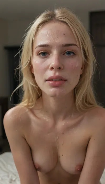 full portrait of woman kneeling, ((very cute 30 years old)), cheeky smile, ((high detailed skin)), high quality, detailed skin texture, (highly detailed hair), ((skinny body)), ((slim body)), (realistic), soft focus, insanely detailed, highest quality, ((short tight clothes)), naked waist, ((excessive cum on face:1.8)), bukkake facial, lots of cum drips, lots of cum, 4ng3l, face, ((blonde hair)), <lora:SDXL_BetterFaces-LoRA_v1:.6>