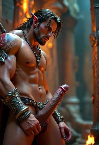 World of Warcraft, man in the dungeon, erect, erection, pleading, submissive, ask for sexual release, side view, NEGATIVE_HANDS, penis, <lora:MJ52:.5>, <lora:BUT_SDXL_SHS:.5>, <lora:SDXLHighDetail_v6-000005:.8>, <lora:Real_Photo_Detail_XL-000003:.8>, <lora:xpenis-1.5e:.8>