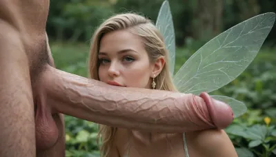 giant man standing side on, massive girthy veiny hyper cock with foreskin, giant uncircumcised oversized cock, oozing cum, massive uncut cock, blonde fairy, fairy smaller then the cock, (insect sized fairy:1.2), pubic hair, fairy sized woman, on massive uncut cock, cock bigger than her body, body sized cock, foreskin, long foreskin, cock bigger than fairy, mouth against tip of cock, licking the tip, cum explosion, fairy cuddling with cock, fairy squeezing giant uncircumcised oversized veiny uncut cock, droopy foreskin