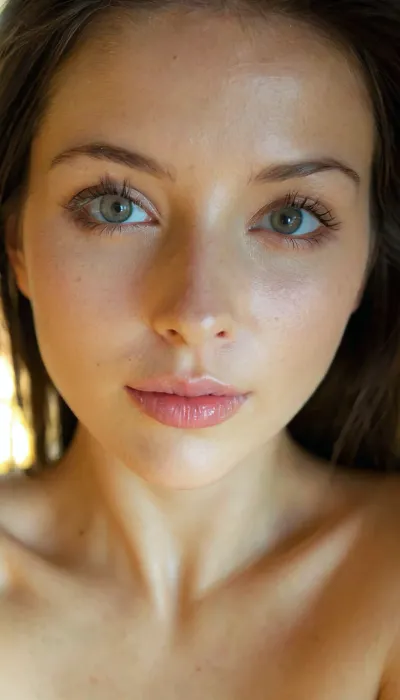 amateur selfie, young 18+, cute beautiful brunette, cute face, (skinny:1.1), model, short torso, photorealistic, very detailed, macro shot, depth of field, soft front light, HDR, (muted colors:1.2), Canon RF 100mm F2.8L Macro IS USM, Kodak Portra 400 color film. Nostalgic, film-grain aesthetic., with an overall underexposure of 1-2 stops to accentuate the darkness and isolation of the environment. Close-up on face. Soft backlight. vibrant color palette, perfect skin details, noise-free, cinematic grade quality, ISO optimized, depth of field., 4ng3l, face, <lora:eGirls_XL_v1:.4>, <lora:Stunning_eyes_2:.8>, <lora:SDXL_BetterFaces-LoRA_v1:.8>