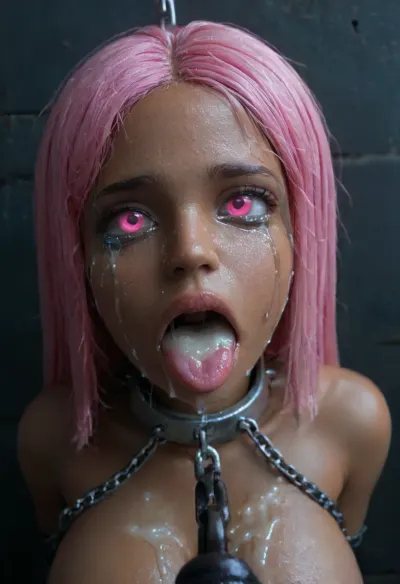 18 year old PETITE EBONY BIMBO CUTIE WITH HUGE ROUND FAKE BREASTS IS MIND CONTROLLED IN A DARK ALLEY, BROWN SKIN BIMBO IS HYPNOTIZED TO BE A CUM SLAVE FOR VIEWER'S hyper gigantic MASSIVE BLACK HORSEcock, SHE'S HYPNOTIZED BY VIEWER TO BE EXTREMELY DESPERATE AND TERRIFIED OF HIS gigantic thick BLACK HORSEcock, UHD 8K, extreme realism, maximum detail, PERFECT WET BROWN SKIN, RANDOM VIEW ANGLE, RANDOM POSE, HYPNOSIS, BDSM, SHOCKED EXPRESSION, (INTENSE SAD CRYING:1.9), BUKKAKE, (MESSY long MULTICOLOR hair, RANDOM HAIR STYLE), YOUNG EBONY HOTTIE BIMBO WITH ENORMOUS SILICONE TITS IS OBSESSED WITH VIEWER'S ENORMOUS BLACK HORSECOCK, she is DISGUSTED WHILE kissing the tip of HIS MASSIVE BLACK HORSEcock and licking the cum, SHE'S DISGUSTED BY HUGE BLACK HORSEcock, SUPER EXCITED eyes GLOWING WITH INTENSE SHOCK, EYES WIDE OPEN IN SHOCK, (BRIGHT GLOWING MINDLESS PINK eyes:2), she is HYPNOTIZED TO WORSHIP VIEWER'S MASSIVE BLACK HORSECOCK, EXTREME BUKKAKE BY HUGE BLACK HORSECOCKS, EXCITED SHOCKED extreme orgasm face, (EXTREME AHEGAO FACE:1.8), lots of thick runny cum on her EBONY BIMBO face and lips and chin and forehead, (tinkerbell99, aged 20), SUPER FIT BLACK BIMBO BODY, WEARING FISHNET CATSUIT, (SHE'S WEARING A SLAVE COLLAR RESTRAINED BY CHAINS:1.3), (VERY BIG ROUND FAKE BIMBO BOOBS), EXTREME HYPER BUKKAKE, perfect composition of lights and shadows, (After massive bukkake cum), dynamic, the brightest image, clear focus, depth of field, 32k, 30 mm lens, 1/250 s, f/2.8, ISO 300, excessive thick runny cum on face, lots of cum on breasts, lots of cum on hair, cum in mouth, close-up, cowboy, shot, high, angle, skinny, body, igbaddie, tongue, out, ahegao, drool, melanin, <lora:JustCum:2>, <lora:cum_in_eye_deepmind:2>, <lora:igbaddie-XL:2>, <lora:ahegao_mr_chrisma:2>, <lora:melanin-XL:2>