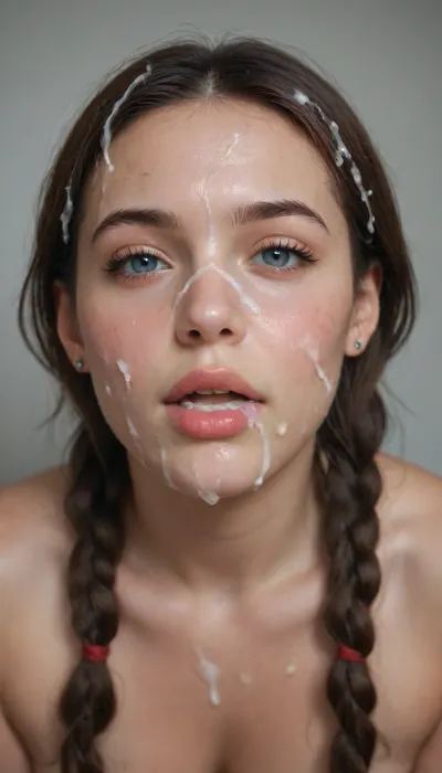 (Realism, photorealism, ultra realistic, 8k, UHD, high quality, cinematic), 18 yo cut brunette girl, pigtails hair, chubby body, massive natural tits, (realistic face), cute fave, nude body, fat body, massive bukkake, (bukkake, 1), face covered white cum, ejaculation penis, cum on, cum flows, dripping cum, cum on face, cum on hair, a lot of cum, massive cum loads, excessive cum on face, face up, open mouth