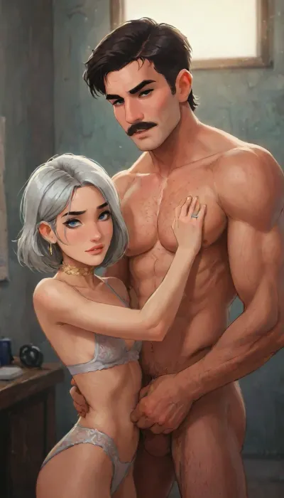 Andava, Andavaverse, Cinematic scene of a senior Italian-American old man, (tall, hairy, muscular, superhero body, square jaw, thick mustache, intense blue eyes, short dark hair with gray streaks), embracing his elegant mature middle-aged Korean wife, (slender hourglass figure, fit body, sleek silver-highlighted bob-cut, grey eyes, designer female glasses, wearing Victoria's Secret cyberpunk design lingerie), They gaze into each other’s eyes with intimacy, her expression poised and seductive, his commanding and affectionate. Soft, moody lighting with romantic tones, blending rugged masculinity and confident sensuality. Wedding rings visible. Scene evokes deep love, strength, and desire.

Mr Roth, Caucasian, Italian American, Husband, muscular superhero body tall mature older senior man, Height 6'2, a stylized character with a powerful chiseled build. He has a square jaw, thick black mustache, and intense blue eyes. His short, dark hair is streaked with gray at the temples, styled neatly to enhance his authoritative look. His body is covered with a natural spread of chest and limb hair, emphasizing his masculinity. Defined abs, broad shoulders, and exaggerated muscular proportions give him an imposing, heroic presence, his design emphasizes raw strength, maturity, and dominance. A commanding figure blending rugged masculinity. Hes a hardworking Dad of two 'Alexis and Pelo', naked out the shower absurdity gigantic uncircumcised hairy massive penis.
And.
DYLAN KARURA ROTH, East-Asian, Korean, Wife, confident and mature petite middle-aged woman, Height 5'7, a stylized character featuring sharp mature facial features Fine lines and wrinkles Especially around the eyes and mouth smile lines and forehead, two-tone black hair with silver highlights sleek bob-cut hairstyle, and expressive bright-grey eyes, framed by thin-rimmed designer female glasses. Wearing victoria secret cyberpunk designer lingerie, accessorized with gold earrings and a jewelled choker and wedding ring. Her pose is poised and seductive relaxed, knowing smile and half-lidded eyes, blending professionalism with subtle sensuality. The character exudes authority and charm, with a slender yet athletic hourglass figure emphasizing elegance and confidence.Shes hard working mom of two 'Alexis and Pelo'.
1boy, 1girl, height_difference, size_difference, weight_difference, husband on wife, dom_male, sub_female, grandfather on grandmother, perfect anatomy, best quality, 8k, insane details, intricate details, hyperdetailed, hyper quality, ultra detailed, professional, HDR, ray tracing reflection, cinematic lighting, highlydetailedbody, realisticface, highlydetailedhair, perfectfingers, insanelydetailed, 8K.highdetailedskin, highresolution, (j_cartoon:1.5), Drawing, Andi, uberfit, muscular, athletic, <lora:467443_training_data:1>, J., Jonah, Jameson, <lora:J. Jonah Jameson:1>, <lora:samdoesarts1.1-000030:.4>, <lora:J_cartoon:.3>, <lora:Animated_Concept:.4>