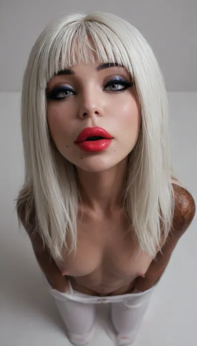 cinema still, (((solo))), (insanely sexy stunning beauty:3.5), (adorable beautiful cute girly:1.7), (super fuckable sensational hottie:2), (exceptionally seductive:1.8), (shyly flirts:1.6), (looks at viewer with sensual erotic intensity:1.8), (extremely sexy seductive eyes:1.3), (long big thick eyelashes:1.3), (extremely sexy seductive makeup:.7), (big plump lips:1.5), (white hair with bangs:1.8), (huge soft heavy shapely natural breasts:1.2), (cleavage:1.5), (curvy body:2), athletic, narrow shoulders and chest, slim neck, (tiny erect nipples:1.4), thin waist, wide curvy hips, thigh gap, perfect ass, (incredible fit shapely thighs:1.2), (beautiful legs:1.3), (small cute pussy:2), (tanned:1.2), (dark complexion:1.8), (beauty mark on chin:.1), (freckles:1.2), (((nude))), (((((topless))))), barefoot, bottomless, (pussy slip:1.6), (view from side:1.8), (realistic:2), dynamic sexy pose, full body, intricate detailed, textures, hyperrealistic, ((very wet skin)), arched back, ((full figure from behind visible)), BREAK. Minimalism, white clear Background, Blurred background, dark, rich, Deep shadows, Dramatic shadows. Cool vibrant fluorescent light inside the shooting range, dim warm colorful light outside the shooting range. Strong side neon red and blue light. Dynamic contrast. Ambient UV light.
BREAK.
Photo of the most beautiful artwork in the world, masterpiece, amazing quality, highly detailed, ultra detailed, Super realism, cinematic, clear image. Highly detailed, 64K, film_grain, score_9, score_8_up, score_7_up, score_6_up, score_5_up, score_4_up, Super high resolution, Professional quality, Photorealistic.
Leica M10, dslr, Wide-Angle Lens 35mm, (((distant side view:1.8))), ((from above:1.2)), (((zoom out:2))), interesting angle, (((distant full length photo:1.9))), high resolution textures, (sharp focus on face:1), (low-angle perspective:1.2), ultra-sharp clarity, Stunning depth, long take, vibrant detail, cinematic depth of field, tilt-shift, Ultra-detailed, rich dynamic range, ((Extreme Low Angle full figured view)), (((distant behind view:1.8))), (((behind view))), (((A staying hero in dinamic sexy pose on a clear white background, dynamic spiral drone shot, cinematic tones))), (sharp focused image), (High-angle perspective:1.2), Cinematic composition, unaestheticXL_cbp62, (((powerful back-shot))), Movie, Still, Film, Cinematic, Shot, Lighting, NEGATIVE_HANDS, BadX, detailed, eyes, perfect, freckles, skin, texture, photorealistic, foot, focus, <lora:DetailedEyes_V3:1>, <lora:add-detail-xl:1>, <lora:HandFineTuning_XL:1>, <lora:JuggerCineXL2:1>, <lora:Super_Eye_Detailer_By_Stable_Yogi_SDPD0:1>