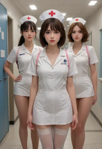 The image is an illustration woman, Everyone would like to come to the hospital to see such a nurse more often. And this is not surprising, since the undressed healer constantly walks in spectacular stockings that look gorgeous on her amazing legs. Well, since the doctor begins to open her medical gown to the sides, you can immediately enjoy her naked body in her underwear.