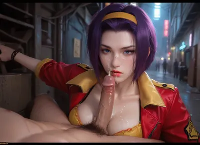 (((Masterpiece))), best quality, high resolution, hires, score_9, score_8_up, score_7_up, score_6_up, (Faye Valentine:1.4), beautiful face, beautiful eyes, overwhelmed expression, yellow silk bra, yellow short shorts unbuttoned, red jacket, pink stockings, black string thong, short purple hair, athletic body, big breasts, hard gumdrop nipples, breasts pushed around cock, unshaven hairy pussy, big hairy bush, athletic ass, laying flat face down on stomach, back arched, facing straght at viewer, (arms tied behind back), hair pulled, blond buff man behind out of top frame, laying down tit fuck, (Penis between breasts), cumming on face, streams of cum, cum on face, cum on breasts, in a cyberpunk city, in a alleyway, close up, viewer can see events over Faye's head, neon lightning, ratatatat74, incase style, anime fantasy, fv4lent, yellow_outfit_pink_thighighs, red, jacket, Neonlight, <lora:287175_training_data:1.4>, <lora:ratatatat74-000050:1.4>, <lora:faye-anime:1.4>, <lora:cbcity2:1.4>