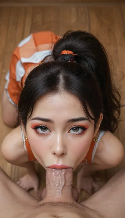 (Korean model:1.9), (very petite:1.5), (beatiful asian eyes:1.5), (makeup:1.5), lip gloss, hair on ponytail, 2 girls, cheerleader outfits, at baseball game, on knees, looking up, (cock deep in throat:1.5), very long cock, mouth open, tongue out, eyes watering, eyes rolling back, balls deep, pov view