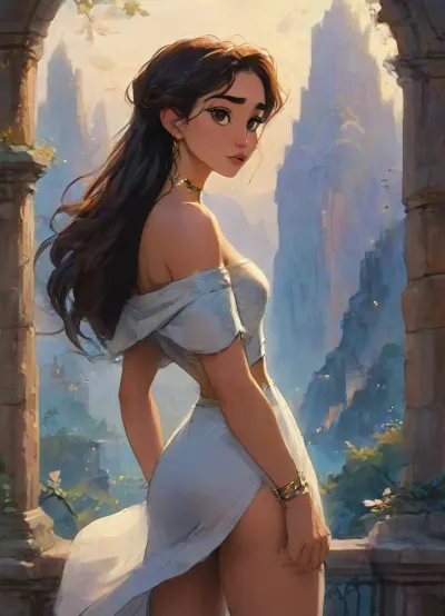 A cinematic, an image of a female knight in a rich medieval fantasy world, standing atop an ancient balcony that overlooks the grand city of Eldrathor, known as the City of Stars, during the twilight hour. The city, surrounded by misty mountains, is bathed in the soft golden light of the setting sun, casting long shadows over its towering spires and majestic stone walls.

The Afro-Caribbean woman is Disha Patani a legendary figure, known as Lyra Solstice, a descendant of the Solstice Lineage—an ancient family of warriors chosen by the Moon Goddess to protect the realm. Her features are noble and striking, with high cheekbones, sharp blue eyes that shimmer like moonlight, and full lips. Her long, wavy hair is a deep silver, almost luminescent, cascading down her back in waves, blending with the mystical aura of the setting sun.

Her hourglass physique is athletic and toned, with visible abs and sculpted arms, hinting at her years of training and strength. She exudes power, grace, and elegance, walking with a commanding yet feminine presence. She wears a chic, off-the-shoulder white crop top that showcases her toned midriff and sculpted abs. The top is complemented by a high-slit white skirt with an intricate chain belt at the waist, the fabric flowing fluidly as she walks. Her outfit is both stylish and practical, fitting for a powerful character in a high-fantasy world.

Her legs are long and well-defined, with toned thighs leading to silver strappy heels that gleam under the soft, atmospheric city lighting. In one hand, she holds a small, ornate clutch, her fingers delicate and graceful, adorned with subtle jewelry. Her overall presence is one of elegance and strength, exuding a sense of mystery and intrigue.

Her posture is regal, with her hands resting on the hilt of her sword, standing tall and unyielding against the coming darkness. The wind tugs at her flowing midnight-blue cloak, embroidered with silver threads depicting the constellations. Her legs are long and muscular, honed from years of combat and training in the ancient ways of the Solstice warriors. Her boots are crafted from enchanted leather.

Behind her, the city of Eldrathor stretches out, its cobblestone streets winding through grand marketplaces and towers of ancient stone, with banners of gold and silver fluttering in the wind. The distant mountains loom, their peaks kissed by the stars, perfect anatomy, best quality, 8k, insane details, intricate details, hyperdetailed, hyper quality, high detail, ultra detailed, professional, HDR, ray tracing reflection, cinematic lighting, highlydetailedbody, realisticface, highlydetailedhair, insanelydetailed, 8K.highdetailedskin, highresolution, perfectfingers, (j_cartoon:1.5), Drawing, dishap, tyxla, <lora:dishap:2>, uberfit, muscular, athletic, <lora:uberfit_lora_sdxl:.3>, <lora:samdoesarts1.1-000030:.4>, <lora:J_cartoon:.3>, <lora:Animated_Concept:.4>