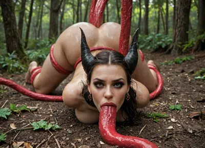 maleficent, fit, naked, suspended, hogtied by tentacles, suspended hogtied, barefoot, ass up, feet up, showing soles, feet flexing, arched back, hands behind back, red tentacles, restrained by tentacles, face down, fucked by huge hyper tentacles, massive hyper anal penetration, extreme anal, huge hyper tentacle in her ass, view from above, front view, full body, mascara, rolling eyes, eyes open wide, hyper oral, hyper deepthroat, wide view, drooling, oiled body, dark forest, <lora:detailed_notrigger:2>, <lora:add-detail-xl:.8>, <lora:LCMTurboMix_Euler_A_fix:.8>, <lora:677862_training_data:.8>