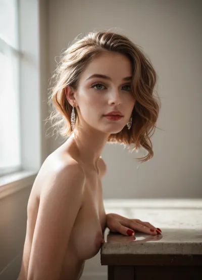 ultra photorealistic close-up of a slim female foot with smooth natural skin texture, long slender tapered toes, proportionally smaller big toe, second and third toes elongated and elegant, toenails medium length painted with glossy deep red polish, subtle natural shadows, high-definition detail, studio beauty photography style, soft diffused lighting