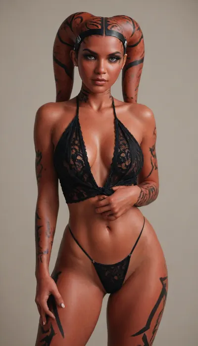 super sexy, (((twi'lek darth talon red skin))), incredibly sexy, cleavage, g string, lace, posing sexy