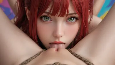 makimacm44, ringed, green eyes, red long hair ponytail, necktie, Russian male pov, e is fucking viewer's, stature, 20 year old, small elastic tits, hyper realistic, perfect mouth, vigina penetration, realistic dick in pussy, vaginal sex, slim body, narrow hips, slender, visible ribs, covered in tattoos, bliss, rolling eyes, orgasm, cock worship, huge penis, 8K, UHD, perfect body, perfect hands, realistic, best shadows, open mouth, goosebumps, full body, (perfectly upscaled image:1.5), cry, moan, pain, gaping, spread, perfect realistic pussy, cervix, shibari japanese bondage, shibari, japanese, bondage, rope, <lora:EnvyZoomSliderXL01:1>, <lora:makimacm44:1>, <lora:275923_training_data:1>