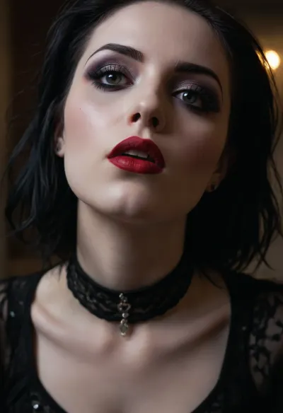 (stunning girlfriend, goth model, makeup model:1.5), (flawless makeup, flawless skin:1.4), (goth hair, messy hair), (intimate eye contact), (beautiful agony, little death, La petite mort:1.2), wide eyes, lips parted, gasping, orgasm face, low angle view, straddling, leaning forward, back arched, neck stretched, neck flexing, ZipRealism