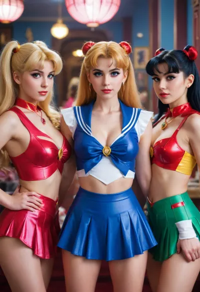 harem of sexy big breasted Sailor Scout girls