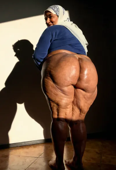 cleaning grandmother, granny 80 years old muslim housemaid at arabic home, dark muslim home interiors, distant far view, full body view, (view from behind), ultra realistic photo of a very old 90 years old obese fat granny woman wearing a pink tight g-string, (((wrinkles))), (((very old))), muslim, (((hijab))), (ripped torn holed abaya:.9), 80yo, (realistic morrocan granny woman face:1.3), ((very big fat obese grandmother:1)), suntanned granny face, detailed face, excited, happy, big nose, vshape face, vibrant eyes, grey and white grandmother hair, grandmother hairbun, (((very big plump oversized butt))), (enormous gigantic fat oversized butt:.8), (provocative grandmother wearing a tight g-string:1.1), shirt with words " FREE ANAL ", (80 years old woman:1.2), (obese:1), OBESITY, photo studio quality, arabic muslim interiors background, portrait, shadows and reflects, dim lit, reinforced contours on big fat butt, (realistic:1), (hyperrealistic:1.3), (ultra-realistic:1.4), <lora:sdxl_photorealistic_slider_v1-0:1>