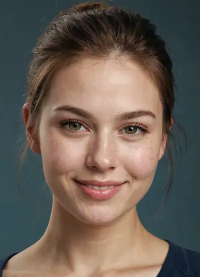 Full body shot, 28 year old woman, British American, Caucasian, light brown hair in a ponytail, pale fair skin, 5'4" tall, busty, covered breasts, (sagging breasts), thin, wearing a t-shirt and blue jeans, angular features, wide face, square jaw, big chin, ((very prominent chin dimple)), high prominent cheeks, ((very prominent cheek dimples)), wide smile, nice lips, green eyes, acne scars, SaggySlimXL, uhang, yhang, <lora:updated_saggy_slim:1>