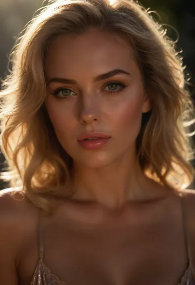 An erotic and high sexual portrait of a stunningly beautiful woman. The scene bathed in warm, direct sunlight that accentuates her delicate features. Her blonde hair shines like a soft, golden glow around her, framing her gorgeous face. The focus is on her big, innocent eyes, framed by subtle, shimmery makeup and delicate, natural eyeliner, and her pouting full pink lips, slightly parted in a soft gasp of desire. Her face and chest are flushed pink with desire, her skin oily and sweaty from exertion. The overall mood is one of lust and sexual desire., 8k, intricate details, hyperrealistic, professional photography, Masterpiece, award-winning photography, RAW photography, (direct sunlight, hair glow lighting:1.4), ZipRealism, sunnyrayyxo, <lora:sunnyrayyxo_v1_SDXLBase:.8>, raw lighting, <lora:Rawfully Stylish v0.2_epoch_20:.8>
