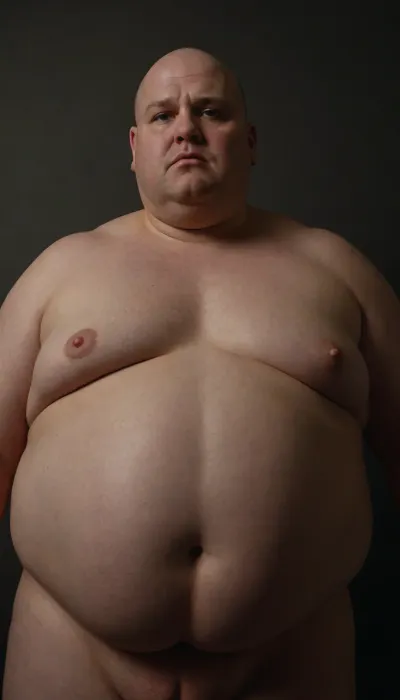 Fat obese bald man