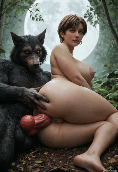 Passione illuminata dalla luna: un incontro iperrealistico di proporzioni epiche - camere di rebecca e un lupo nero gigante