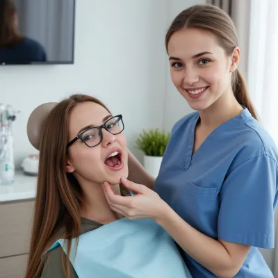 A gaze of anxiety: a young dentist's tender touch in the modern dental clinic