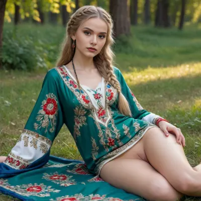Под российским солнцем: фотошедевр 18-летней красавицы в древнерусском кафтане