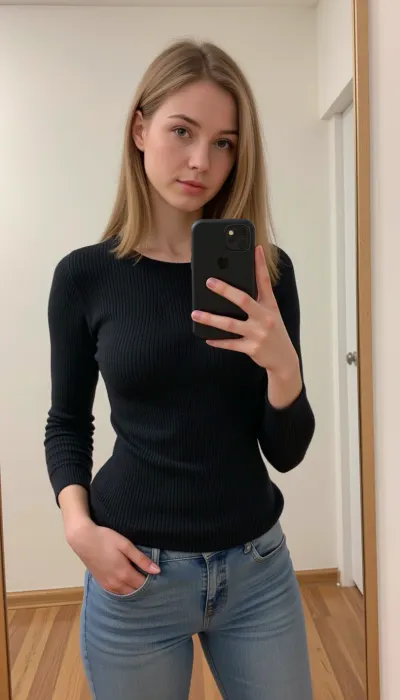 신선한 한 눈에: 젊은의 상세한, 고품질 셀카, 4k에 아이폰으로 찍은 가장 여성