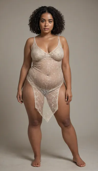 short slim thick, chubby bbw, south african woman, huge thick thigs, standing, legs apart, full front body view