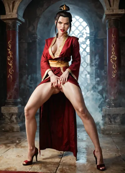 Solo action, female masturbation, Azula standing, licks her boob, fingers her pussy, slutty expression, legs apart, full body, realistic, Azula, Princess, The, Last, Airbender, <lora:281650_training_data:.5>