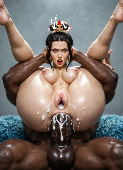 Interracial sex, naked, slutty expression, azula screams in orgasm, large hyper muscular black man, hyper black cock, azula takes black cock in the anus, anal creampie, lots of cum dripping from anus, anal gaping, full nelson, full body, view from the front, realistic, Azula, Princess, The, Last, Airbender, <lora:281650_training_data:.5>