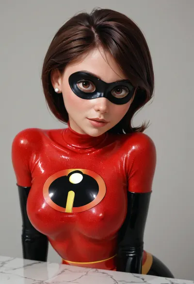 Helen Parr, the incredibles costume, large breast, eye mask