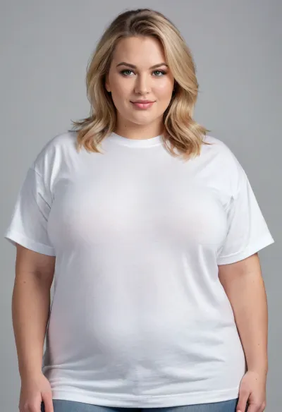 1 woman, white, American, hair, blonde, chubby face, pretty eyes, double chin, gorgeous face, broad jawline, fat shoulders, strong arms, (((gigantic breasts under shirt:1.3))), (Wearing a loose wide oversized T-shirt white:1.4), blue Jeans, high Black Boots, high resolution, woman, 50 yo, slight wrinkles in face, looking into camera, Detailed Face, 3/4 body, chubby body, high definition face, high cheekbones, green eyes, seductive smile, fat ass, strong thighs, wide hips, bob haircut, bbw, chubby, plus-size, fat hips, chest, big, huge, gigantic, hips, thighs, wide, thick, plump, belly, female, arms, extra, <lora:Venus_Body_Alpha:.3>, portraits