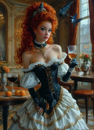 魔法の出会い:ボールガウンのレザークラッドガールのソロパフォーマンス(オレンジ&ブラウンポニーテールエディション)