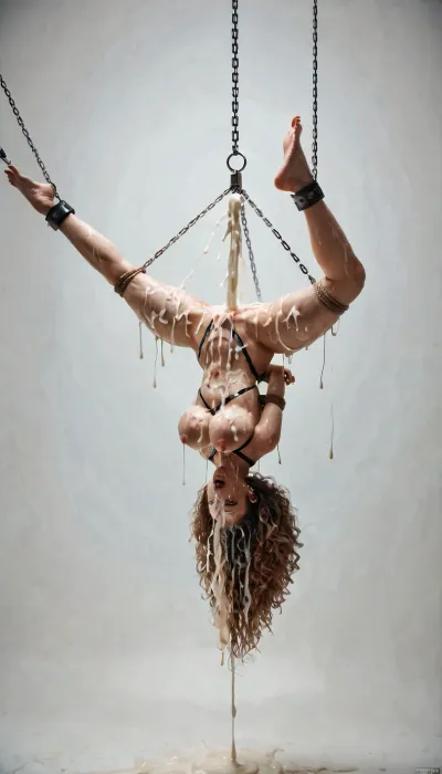 Woman tied up, onahole body with personality, chains, body suspended in air, being fucked, body used like a fleshlight, onahole body, cocksleeve body, massive creampie, cum everywhere, body hanging in air by chains