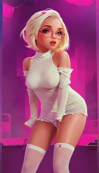 Drawing picture, bimbo, slut, onlyfans star, white hair, short hairstyle with sidecut, black nerd glasses with thick frame, thick busty lips, pink lipstick, long eyelashes, makeup, piercing on eyebrow. massive big silicon fake boobs, slimthick figur with oversized thick thighs and oversized wide hips. Fishnet stockings, garter, tanga, boots, simplakart, spt1, drawix9, dwx9, <lora:simplakart:1.3>, <lora:drawix9:1>