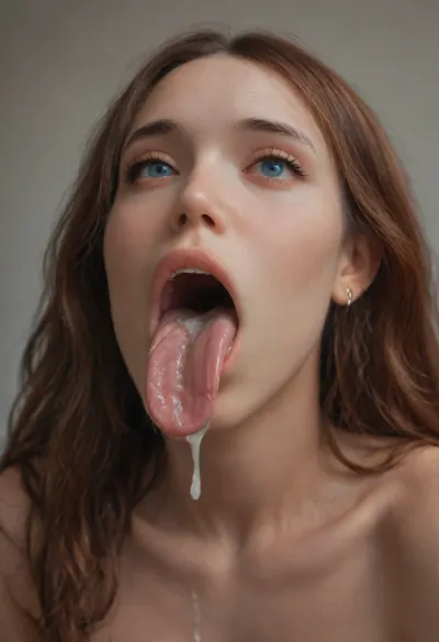 (whole:1.2), blue eyes, redhead, very curly red hair, cum on hair, topless, black miniskirt, red high heels, big breasts, (open mouth:2.1), (cum in mouth:1.2), small head, (wide square face:1.5), small chin, acne, rough skin, small pointed nose, (long wide curved tongue:1.7), (realistic throat), (uvula:1), 4k quality, (al1n3st3renk0:1), <lora:alinaXL_v1:.1>, <lora:Tuvakina:1>