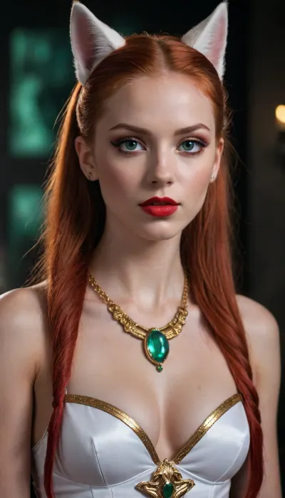 masterpiece, best quality, dark background, 1girl, solo, sensual, Bastet, moan, looking at viewer, ice green eyes, long hair, ponytail, redhead hair, very long hair, carmine red lipstick, magical girl, full body