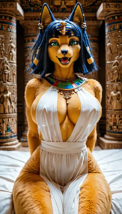Egyptian jackal goddess, ankha, furry anthro female, furry anthro fox girl, furry female, furry anthro, furry body, furrysdxl, furry anthro girl, orgasm, orgasmic expression, joyful, tears, green eyes, looking at viewer, large breasts, narrow waist, large hips, large thighs, wide hips, big hips, thick thighs, big round ass, large ass, curvy woman, digital artwork, masterpiece, large Egyptian temple, <lora:early621-000002:1.6>, <lora:Furry Enhancer 6.1:.5>, <lora:284451_training_data:.5>